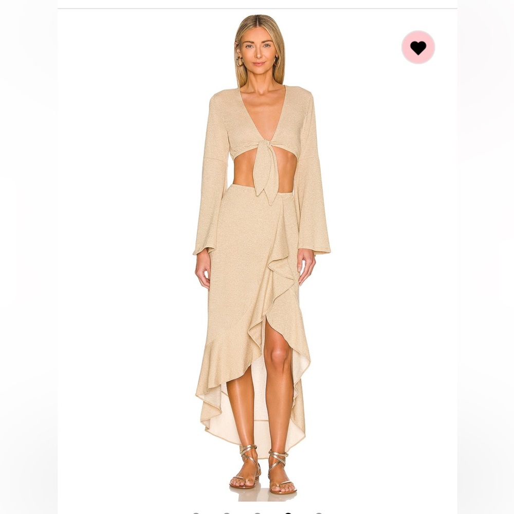 Luli Fama BELL SLEEVE CROP TOP and matching RUFFLE HIGH LOW SLIT SKIRT set